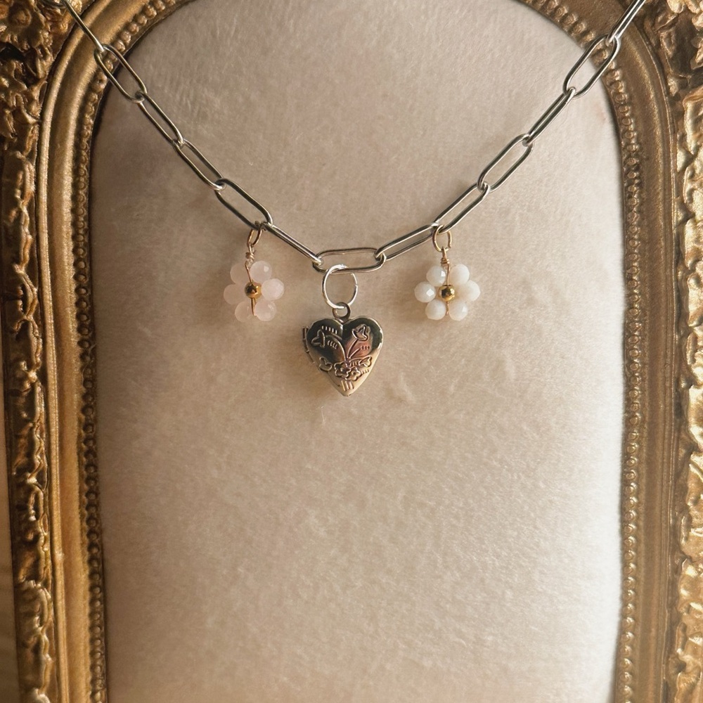 Silver Plated Dainty Heart Locket Charm Necklace